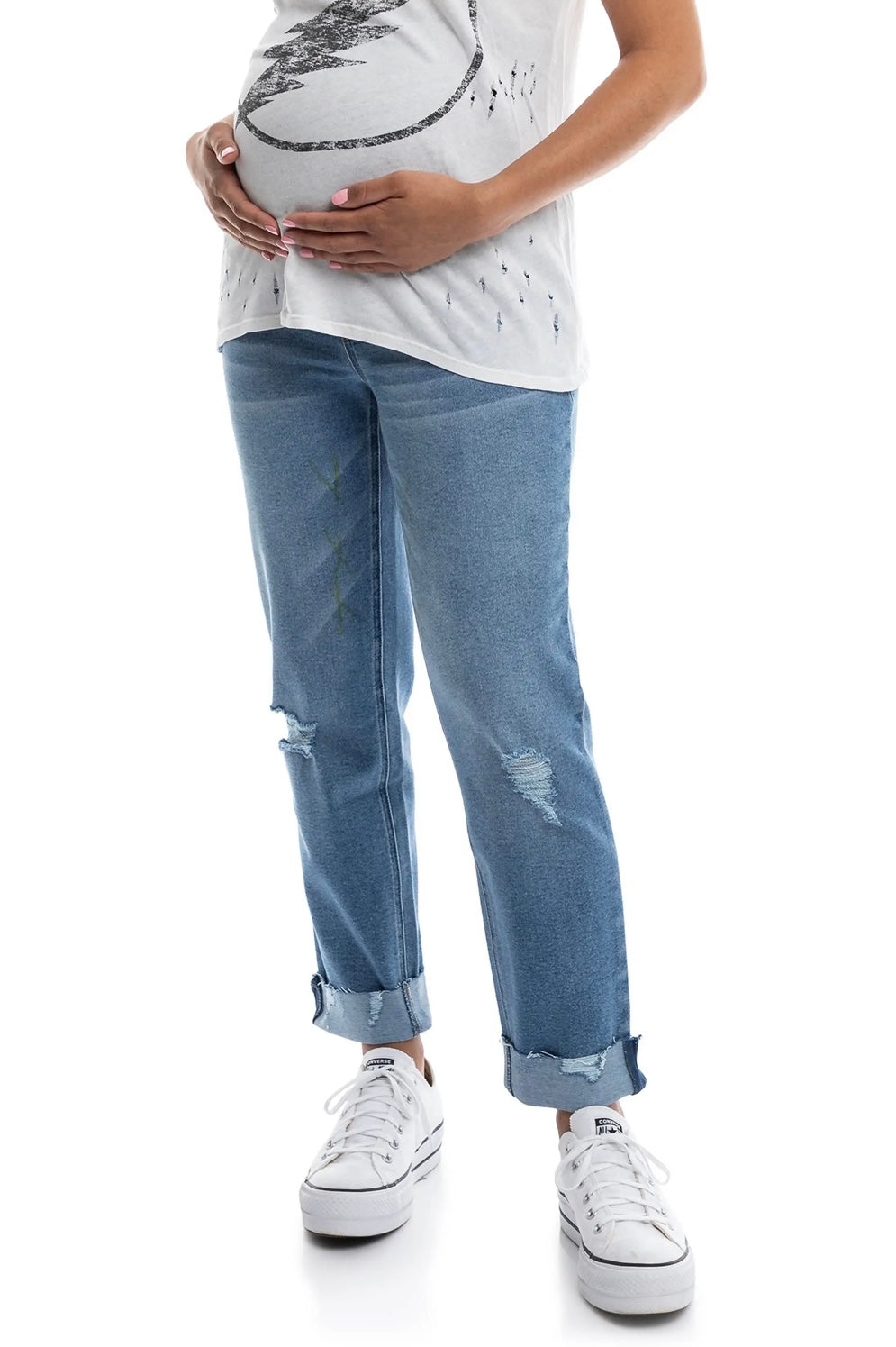 Maternity 27" Cuffed Slim Girlfriend W/ Bellyband In Jaimie